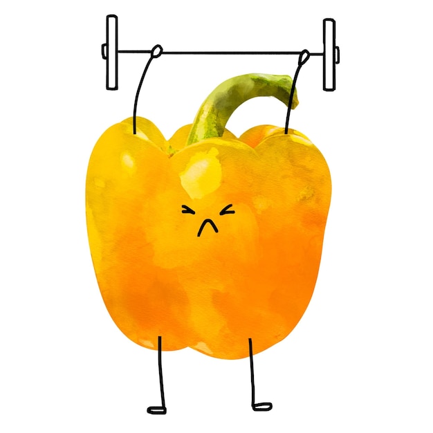 Lindo pimienta png clipart de dibujos animados levantamiento de pesas ilustración de verduras
