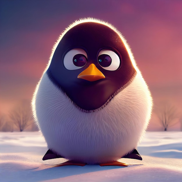 Lindo pingüino en paisaje de invierno