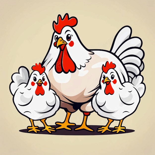 Lindo pollo madre con ilustraciones vectoriales de dibujos animados de gallina