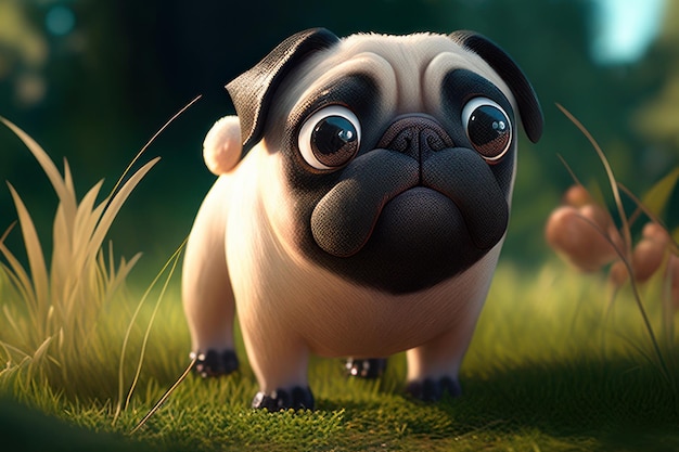 lindo pug en diseño de estilo de dibujos animados en 3d