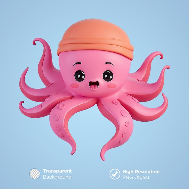 Foto el lindo pulpo con gorra ilustración 3d del personaje