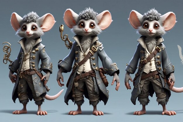 Lindo ratón de dibujos animados disfrazado de pirata 3D renderizando ilustración de fiesta de halloween