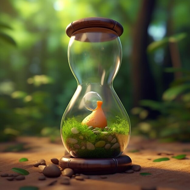 un lindo reloj de arena en la naturaleza con el lindo pequeño dentro de él renderizado 3d