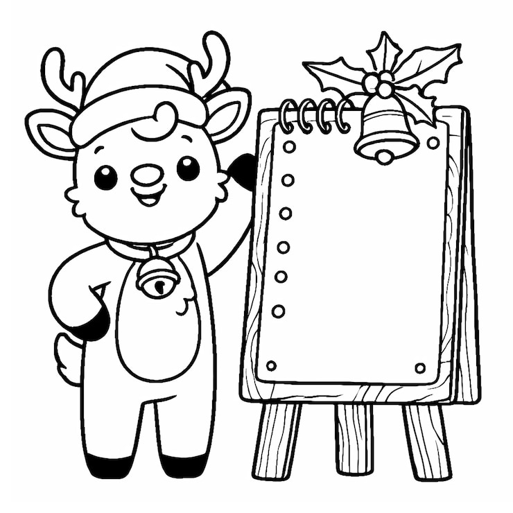 Foto lindo reno de navidad página para colorear con una lista de comprobación de vacaciones en blanco