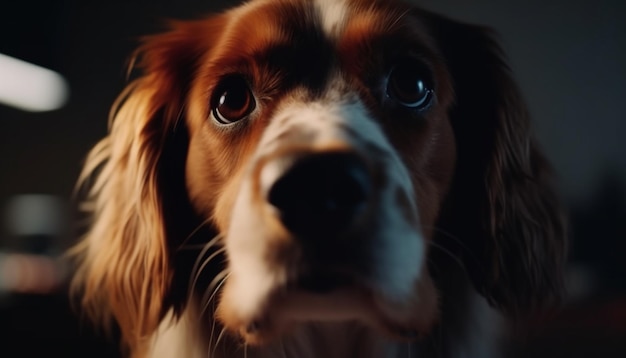 Lindo retrato de cachorro leal spaniel mirando al aire libre generado por IA