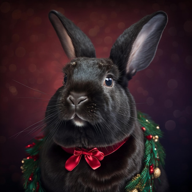 Lindo retrato de conejo luces bolas decoración del árbol de navidad