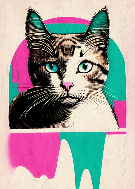 Lindo retrato de un gato en estilo retro