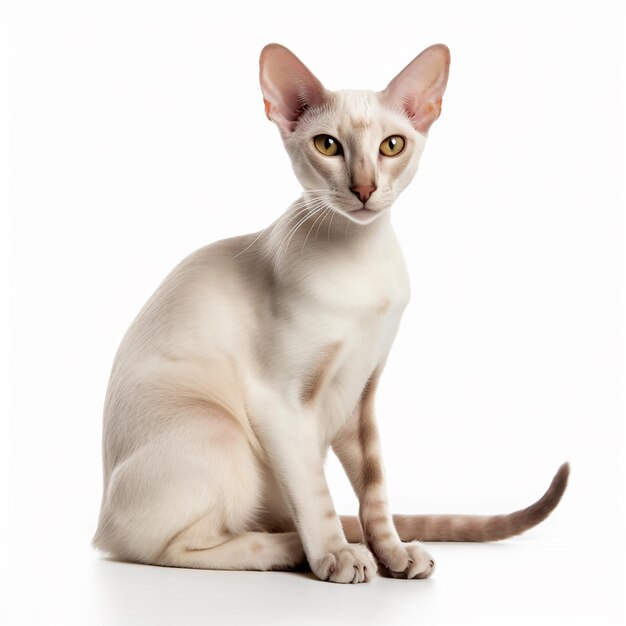 Lindo retrato de gato de raza oriental de pelo corto primer plano aislado en una mascota encantadora blanca