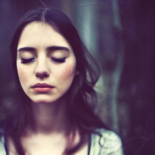 Lindo retrato de mujer con los ojos cerrados en la naturaleza 3d renderizado