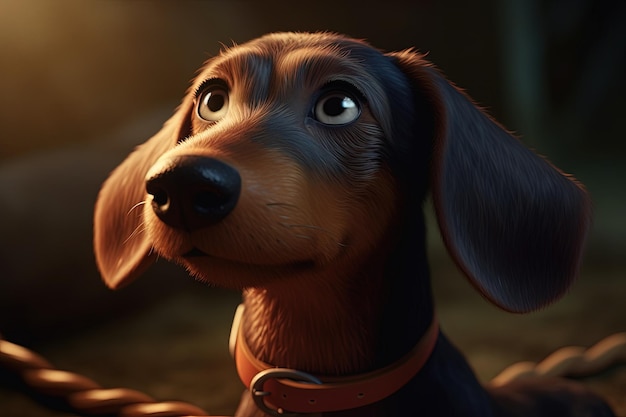 Lindo retrato de perro dachshund mirándote ilustración generativa ai