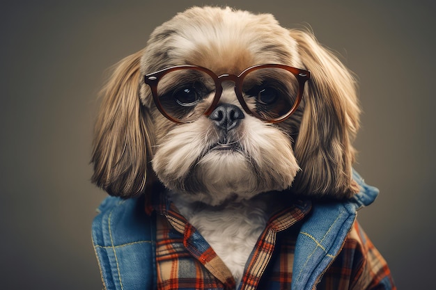 Foto un lindo retrato de un perro shih tzu con ropa humana