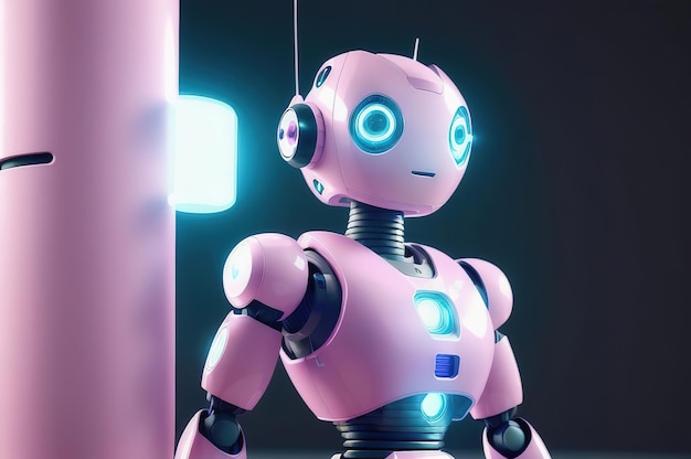 Lindo robot android rosa AI generativo