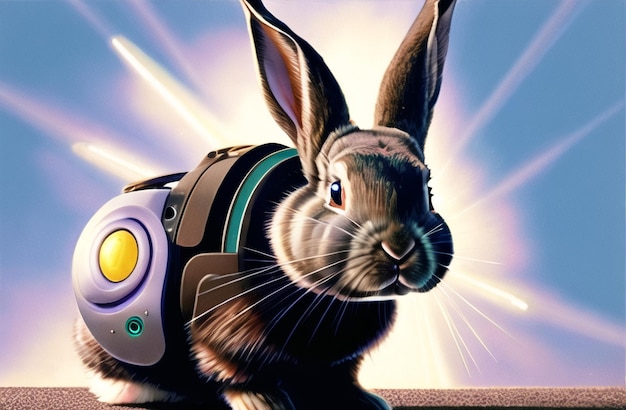 Lindo robot de conejo de Pascua en hermosos paisajes Felices vacaciones de Pascua Fondo AI generado