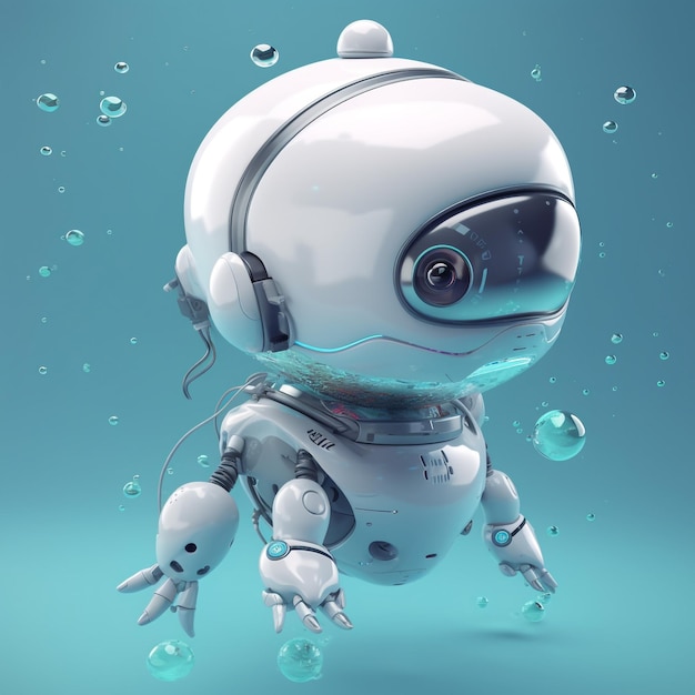 lindo robot flotante 3d ultrarrealista