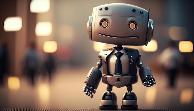 Lindo robot de negocios positivo vestido con un traje de hombre con corbata