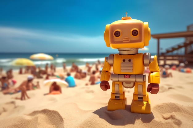 Lindo robot salvavidas vigilando una playa