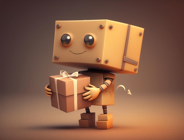 Lindo robot tiene caja de regalo generativa ai