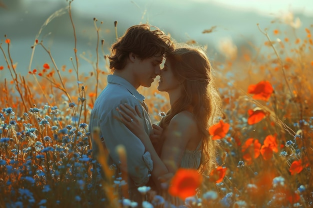 Foto lindo romance de amantes no dia dos namorados na natureza ao ar livre pragma