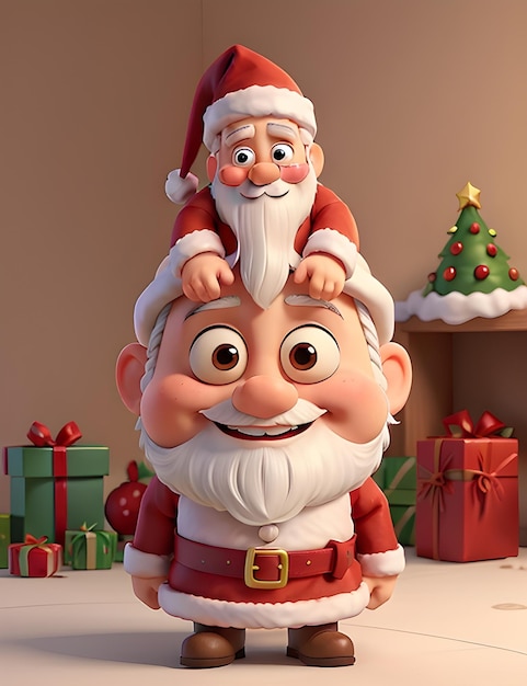 lindo santa claus y árbol de navidad y regalos