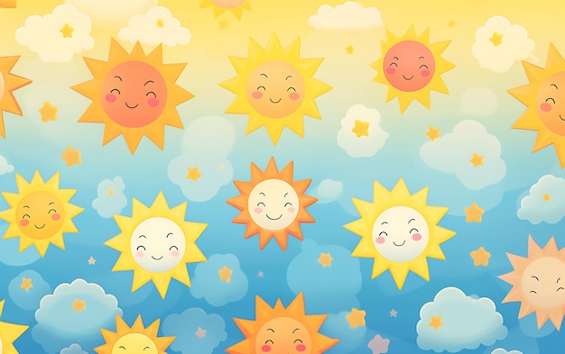 Lindo sol japonés patrones repetidos estilo de arte de anime con colores pastel