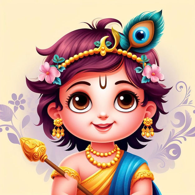 Lindo sorridente Senhor Krishna como uma criança Feliz Janmashtami