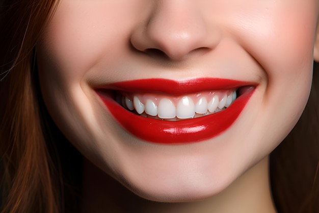 Lindo sorriso feminino com dentes brancos close-up