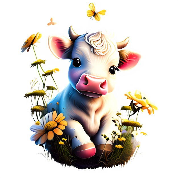 Lindo ternero bebé vaca IA Generado clip art ilustración