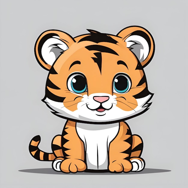 Lindo, tigre, caricatura, carácter, vector, ilustración, lindo, tigre, cachorro, sentado