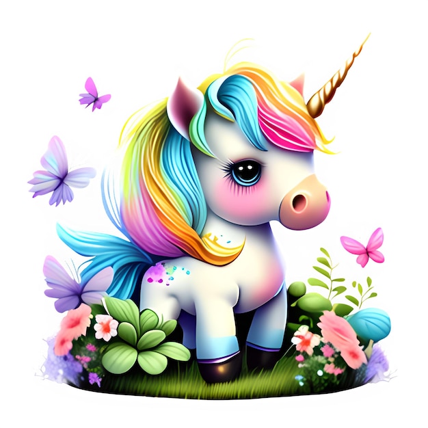 El lindo unicornio AI generó una ilustración de clip art