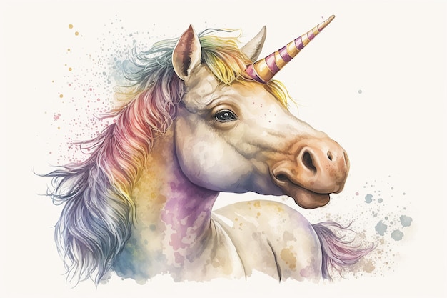 lindo unicornio arcoiris, cabello de colores arcoíris, unicornio mágico de fantasía, ai generativo