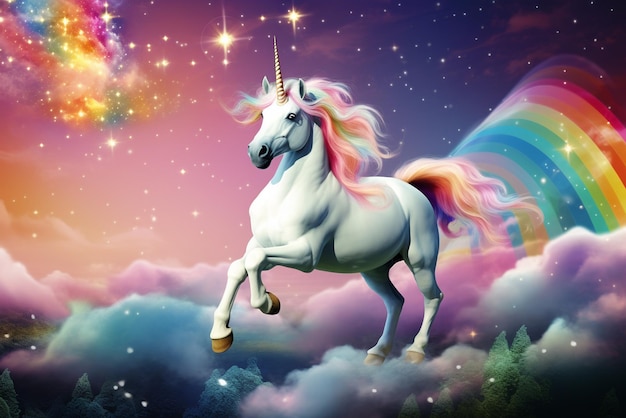 lindo unicornio con arcoiris y un espacio para tu nota