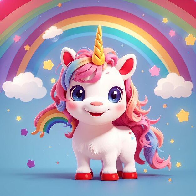 El lindo unicornio asombrado con el arco iris de dibujos animados icono vectorial ilustración animal icono de la naturaleza aislado plano