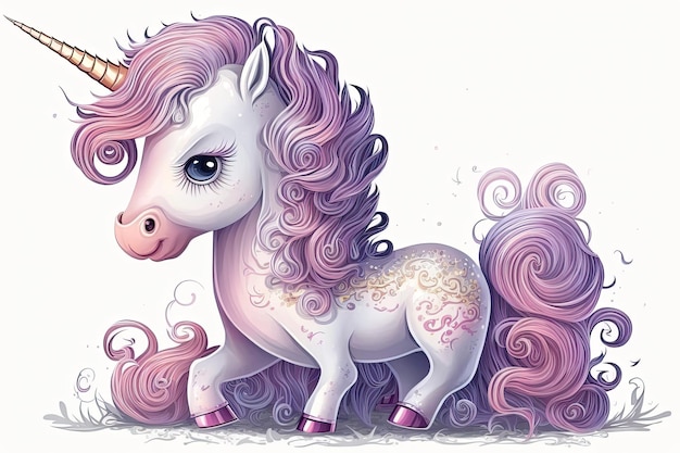 Lindo unicornio equino recién nacido en rosa y violeta.