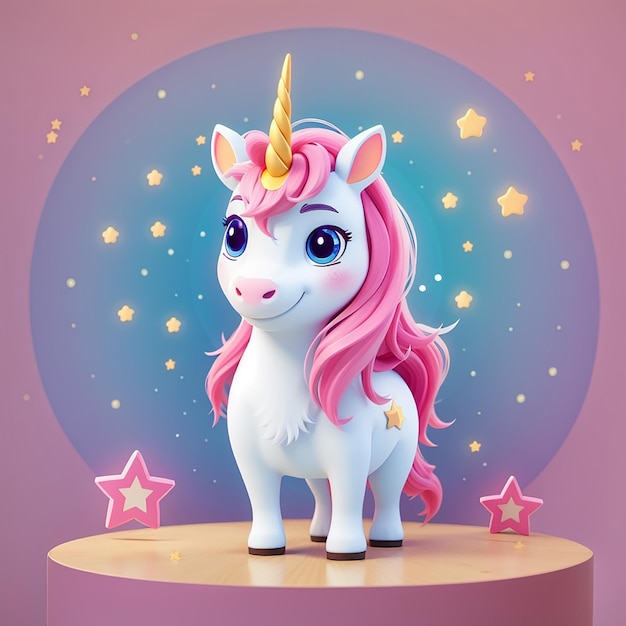 El lindo unicornio con la estrella de la paz mano de dibujos animados icono vectorial ilustración animal icono de la naturaleza aislado plano