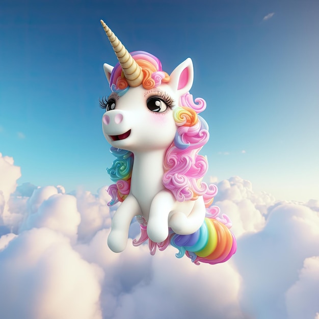 Foto el lindo unicornio en las nubes ilustración ai generativexa