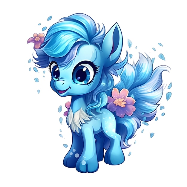 Foto lindo unicornio pony de fantasía azul