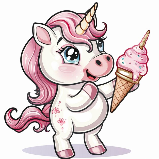 un lindo unicornio sosteniendo un cono de helado generativo ai