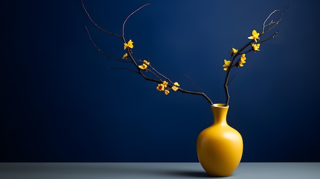Lindo vaso amarelo com ramo de planta imagem vibrante para decoração de casa e