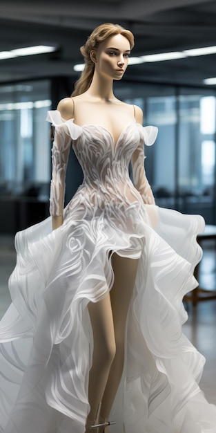 Lindo vestido branco em um manequim Feito à mão Foto de alta qualidade Generative AI
