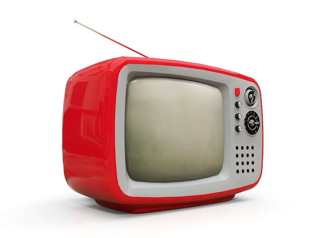 Lindo viejo televisor rojo con antena. Representación 3d