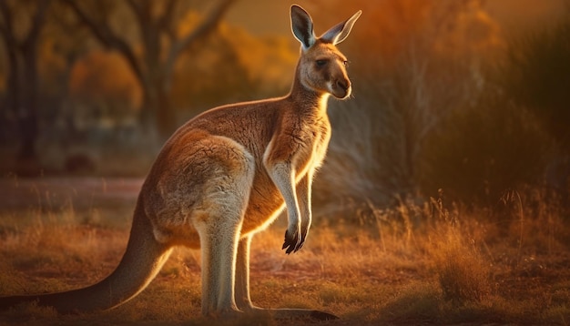 Lindo wallaby pastando en la hierba del interior generado por IA