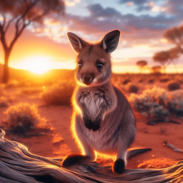 El lindo wallaby de pie en la puesta de sol del interior Ai genera