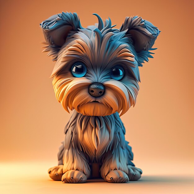 El lindo Yorkshire Terrier tiene los ojos azules de frente.