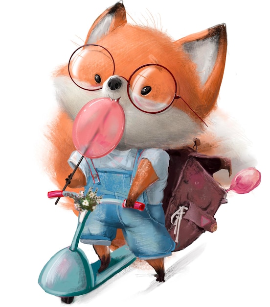 Lindo zorro de dibujos animados de cumpleaños con caramelo rosa
