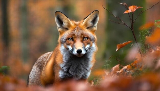 Foto el lindo zorro rojo en el bosque está alerta.