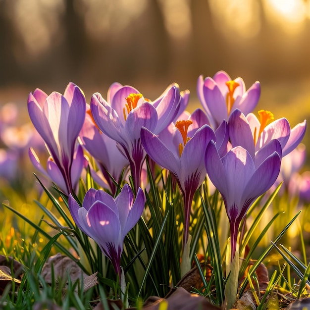 Lindos açafrões na primavera