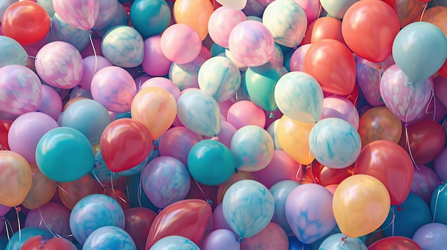 Lindos balões de aniversário cores pastel papel de embrulho ilustração vintage detalhes intrincados IA generativa