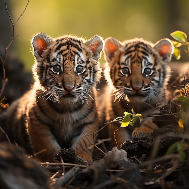 lindos cachorros de tigre con pequeños caninos