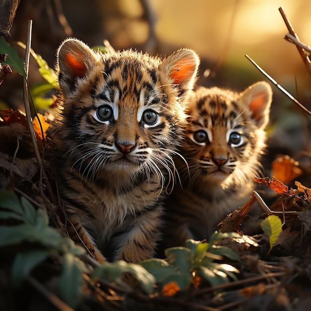 lindos cachorros de tigre con pequeños caninos