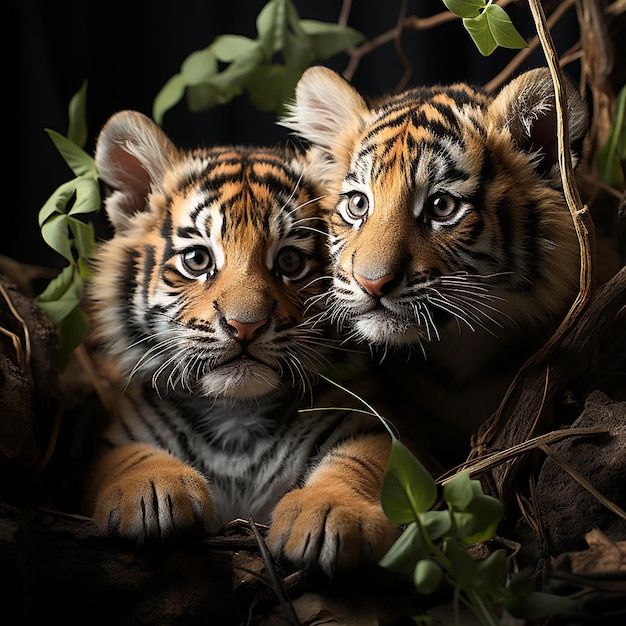 lindos cachorros de tigre con pequeños caninos